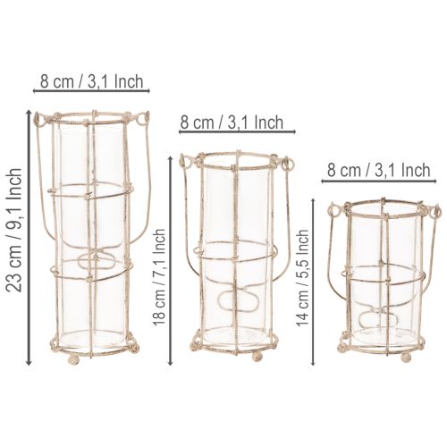 Laternen-Set aus Metall und Glas, Ø 8,5 cm, H 23/18,5/14,5 cm, 3-teilig, braun-grau | Floristik24.at