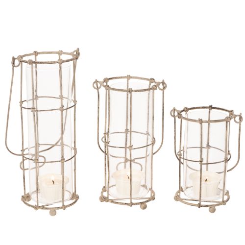Laternen-Set aus Metall und Glas, Ø 8,5 cm, H 23/18,5/14,5 cm, 3-teilig, braun-grau | Floristik24.at