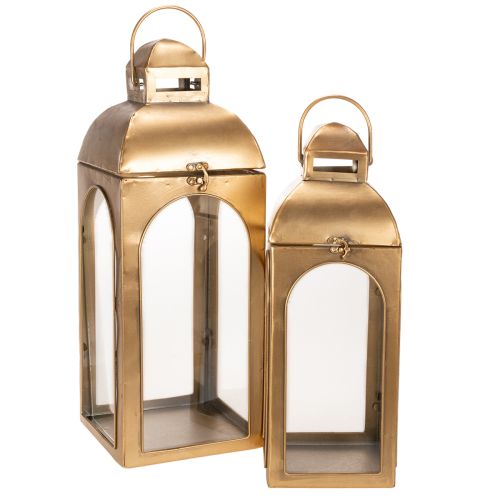 Laternen-Set aus Metall und Glas in Messing-Optik, H50cm und H42,5cm, 2-teilig bestellen | Floristik24.at