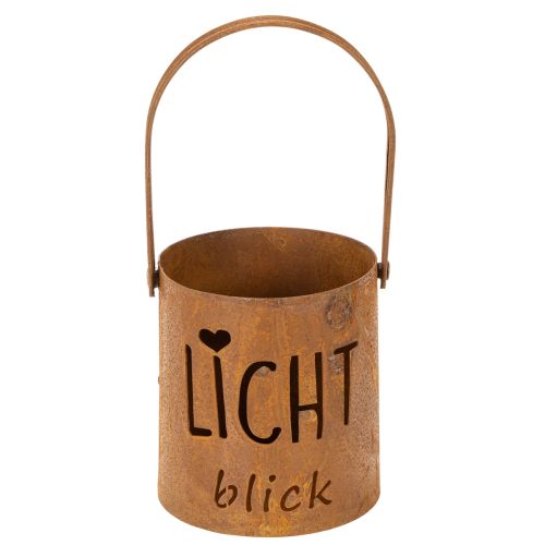 Artikel Metall Laterne Windlicht Edelrost Ø10,5cm H11cm mit Schriftzug 2 Stück