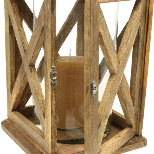 Artikel Laterne Holz groß mit Glas Windlicht Antik Look 25×25×41cm