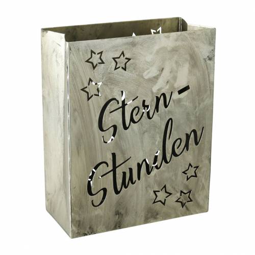 Floristik24 Deko-Laterne „Sternstunden“ Eckig Silbern Metall 20,5×10cm H26cm