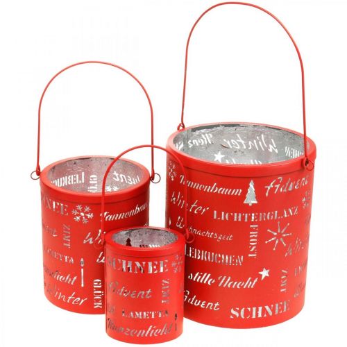 Floristik24 Deko Laterne Metall Weihnachten Rot, Silbern H23/18/13cm 3er-Set