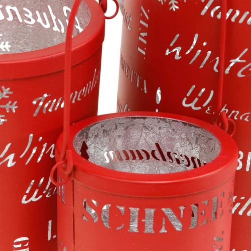 Artikel Deko Laterne Metall Weihnachten Rot, Silbern H23/18/13cm 3er-Set