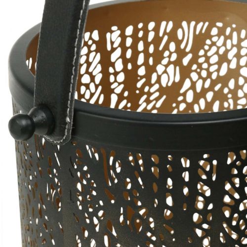 Floristik24 Windlicht aus Metall, Laterne mit Baum, Herbstdeko, Schwarz, Golden Ø20/19/14cm H23,5/17/12,5cm