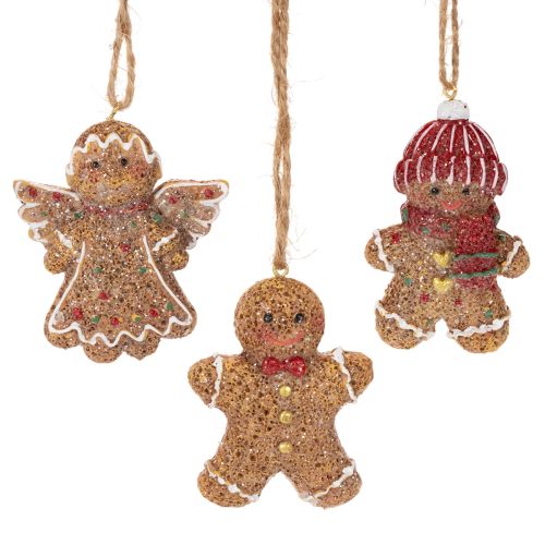 Deko-Anhänger Lebkuchenfiguren aus Polyresin 7cm 3er-Set Braun-Rot-Weiß für Innen