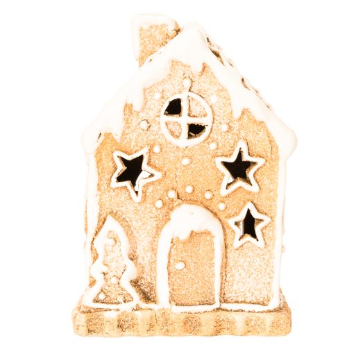 Teelichthalter Lebkuchenhaus aus Keramik 13cm Braun | Floristik24.at