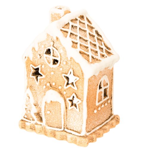Teelichthalter Lebkuchenhaus aus Keramik 13cm Braun | Floristik24.at