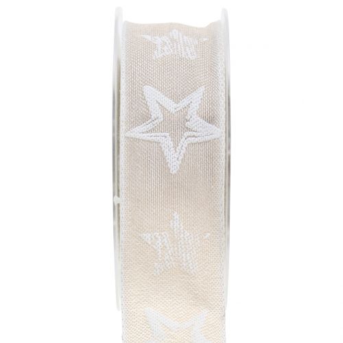 Floristik24 Dekorationsband aus Jute mit Sternmotiv Crème 40mm 15m