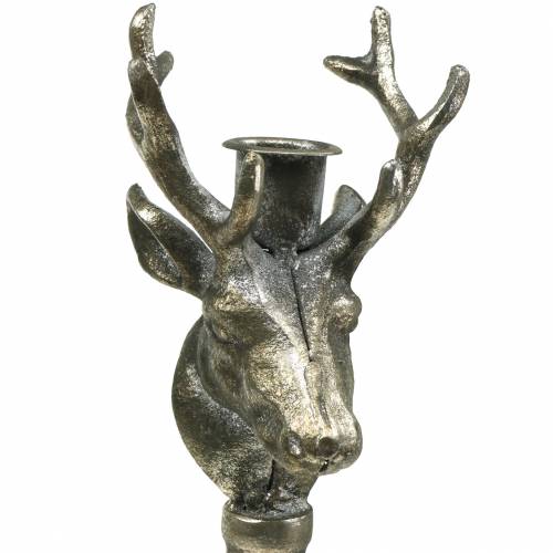 Floristik24 Kerzenständer Hirschkopf Silber Antik Ø13cm H40cm