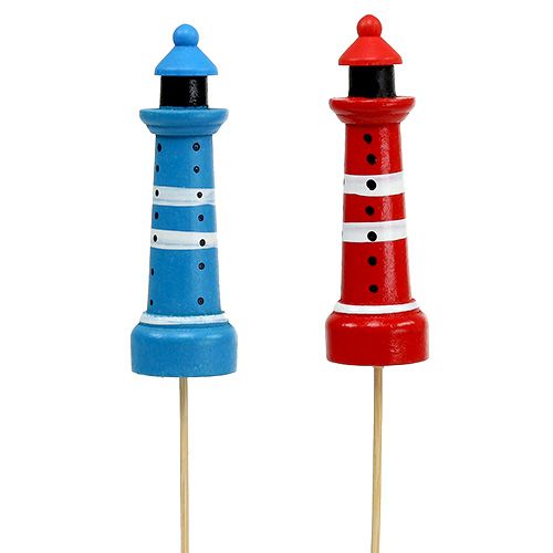 Floristik24 Leuchtturm als Stecker Blau, Rot 7,5cm L28cm 8St