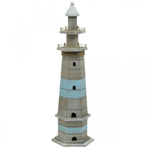 Floristik24 Leuchtturm zum Stellen, Maritime Holzdeko Natur, Blau-Weiß Shabby Chic H54cm