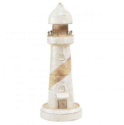 Floristik24 Leuchtturm Holz Maritime Deko Natur Weiß Ø10,5cm H28,5cm