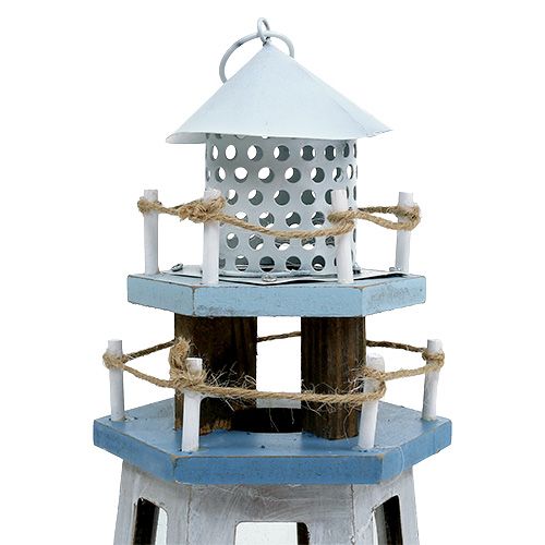 Floristik24 Leuchtturm als Teelichthalter Natur-Blau H32cm