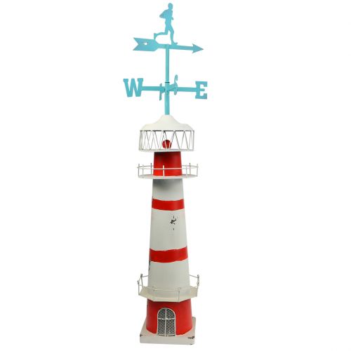 Floristik24 Leuchtturm Rot Weiß mit Wetterfahne 90cm