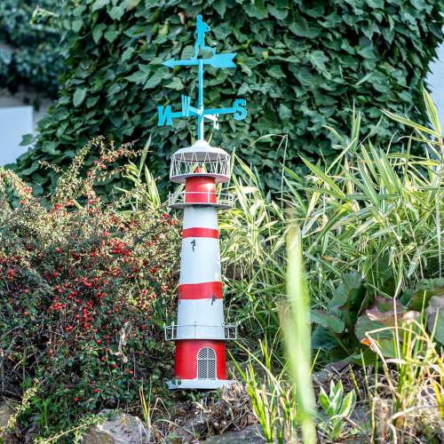 Floristik24 Leuchtturm Rot Weiß mit Wetterfahne 90cm