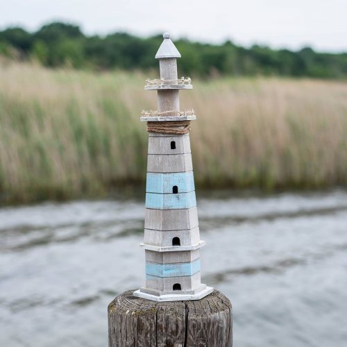 Artikel Leuchtturm zum Stellen, Maritime Holzdeko Natur, Blau-Weiß Shabby Chic H54cm