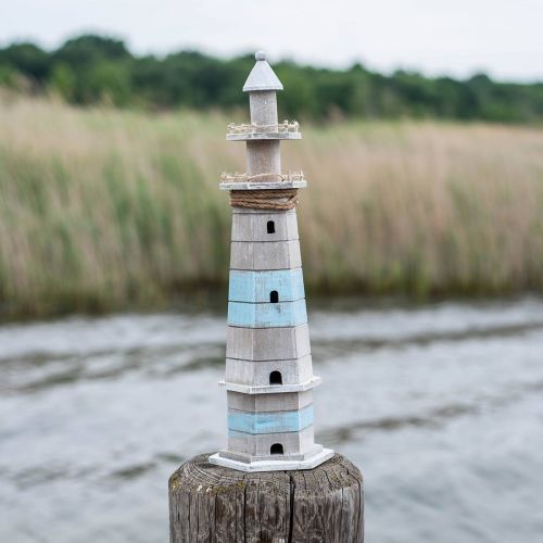 Floristik24 Leuchtturm zum Stellen, Maritime Holzdeko Natur, Blau-Weiß Shabby Chic H54cm