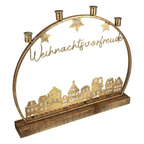 Lichterbogen Metall Holz Deko Stadtsilhouette Gold H43cm