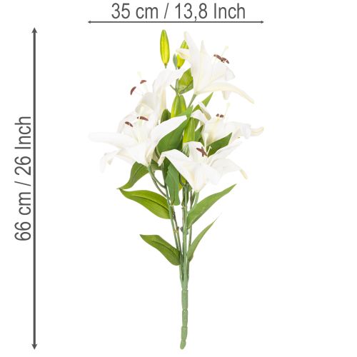 Lilien Kunstblume aus Kunststoff mit 6 weißen Blüten, Höhe 66 cm | Floristik24.at