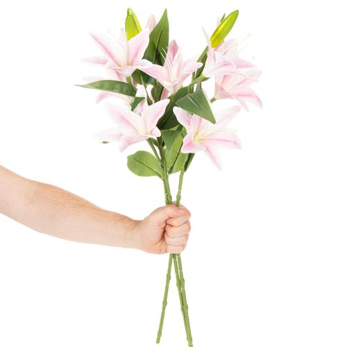 Künstliche Lilien Stielblumen 68 cm Rosa Grün 3er Set für Dekoration | Floristik24.at