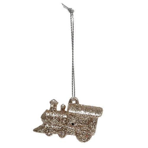 Floristik24 Lokomotive 4cm Champagner mit Glitter 12 St