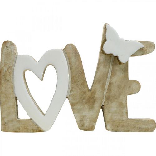 Floristik24 Tischdekoration „Love“, Holzdeko mit Herz und Schmetterling Natur, Weiß L24cm H17,5cm