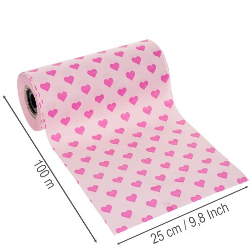 Manschettenpapier Rosa mit Herzmotiv 25 cm x 100 m für Dekoration | Floristik24.at