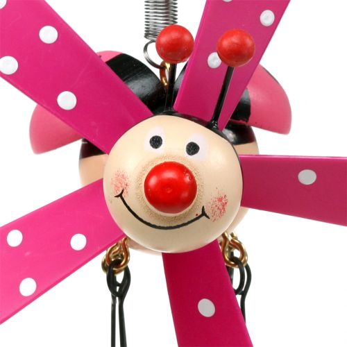 Windspiel Marienkäfer Holz Pink 12cm