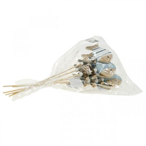 Floristik24 Maritime Dekostecker, Fische und Muscheln am Stab, Meeresdeko, Holzfische 6St