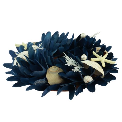 Floristik24 Maritimer Deko Kranz mit Muscheln Blau Naturfarben Ø27cm