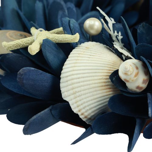 Floristik24 Maritimer Deko Kranz mit Muscheln Blau Naturfarben Ø27cm