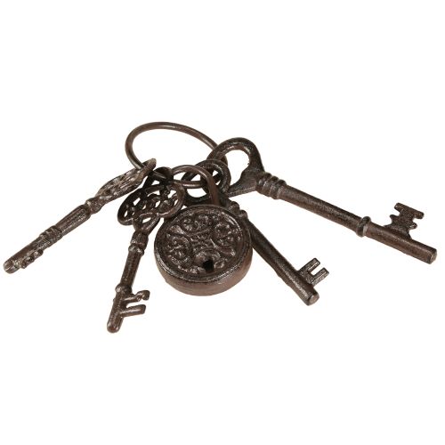 Artikel Metall Deko Schlüssel Bund mit Schloss Braun H22cm