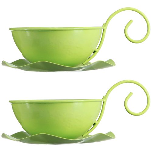 Artikel Metall Deko Tasse Apfelgrün mit Unterteller H8cm Ø11,5cm 2St