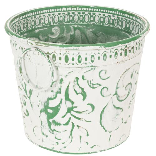 Metall-Pflanztöpfe mit Henkeln, 3er-Set, Weiß-Grün, Ø25,5/20,5/15,5 cm, H20,5/18,5/16 cm | Floristik24.at
