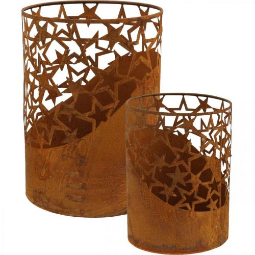 Floristik24 Metall Windlicht Edelrost Deko Sterne Ø15cm/20cm 2er-Set