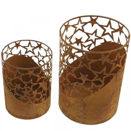 Floristik24 Metall Windlicht Edelrost Deko Sterne Ø15cm/20cm 2er-Set