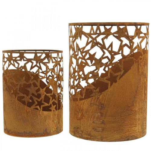 Floristik24 Metall Windlicht Edelrost Deko Sterne Ø15cm/20cm 2er-Set