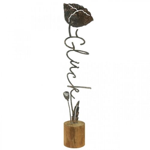 Floristik24 Metall Deko Blume Holzständer Schriftzug „Glück“ H40cm