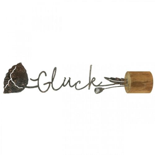 Floristik24 Metall Deko Blume Holzständer Schriftzug „Glück“ H40cm