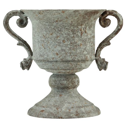 Artikel Metall Deko Pokal mit Henkel Braun Weiß Ø13,5cm H19,5cm