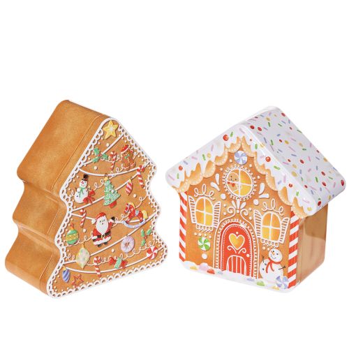 Weihnachtsdose Metall im Set Lebkuchenhaus und Tannenbaum, 14 cm hoch bestellen | Floristik24.at
