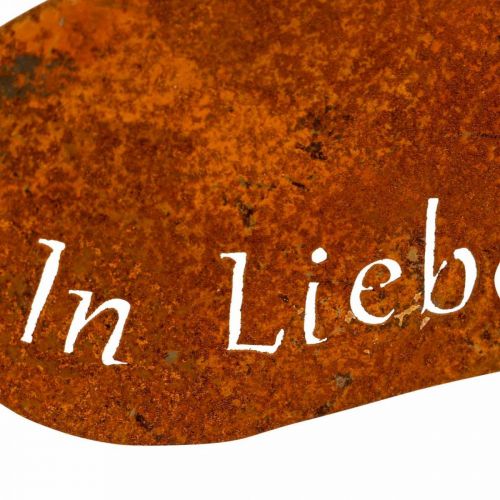 Trauerfloristik, Herzstecker “In Erinnerung” „In Liebe" „Unvergessen”, Metalldeko Edelrost 8×7cm 12St