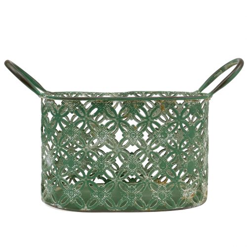 Floristik24 Metallkorb oval mit Henkel 25cm x 16,5cm H21cm Grün
