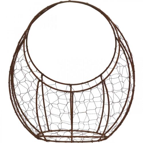 Artikel Drahtkorb, Pflanzgefäß aus Metall, Frühlingsdeko, Osterkorb Braun, Edelrost H34cm L30cm