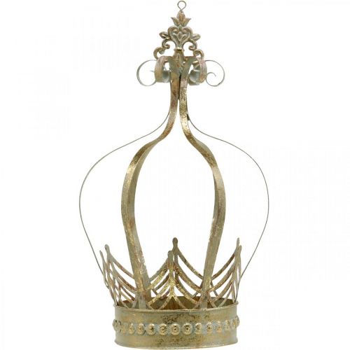 Floristik24 Krone aus Metall, Teelichthalter für Advent, Pflanzgefäß zum Hängen Golden, Antik-Optik Ø16,5cm H27cm
