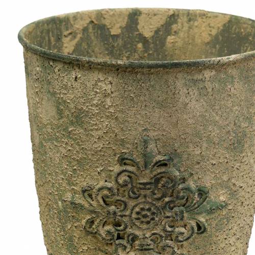 Floristik24 Deko Metallpokal Kelch mit Ornament Moosgrün, Beige Ø16cm H31cm