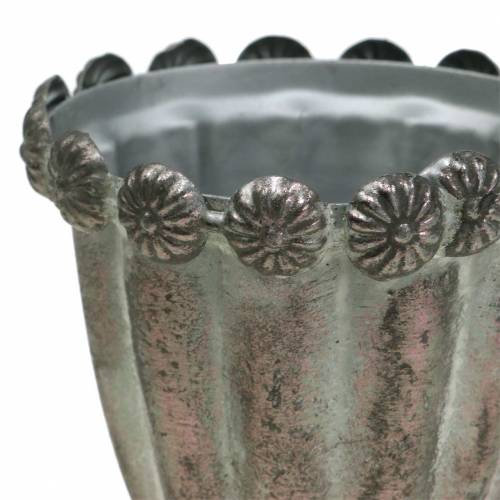 Floristik24 Deko Metallpokal Silbergrau, Weiß gewaschen Ø9,7cm H14,7cm