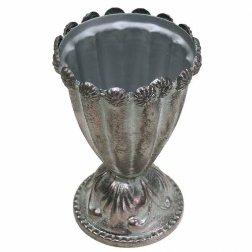 Floristik24 Deko Metallpokal Silbergrau, Weiß gewaschen Ø9,7cm H14,7cm