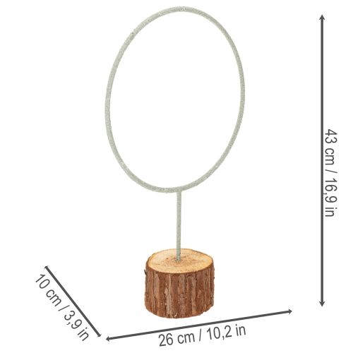 Deko-Ring aus Metall auf Holzsockel 43 cm grau-grün | Floristik24.at